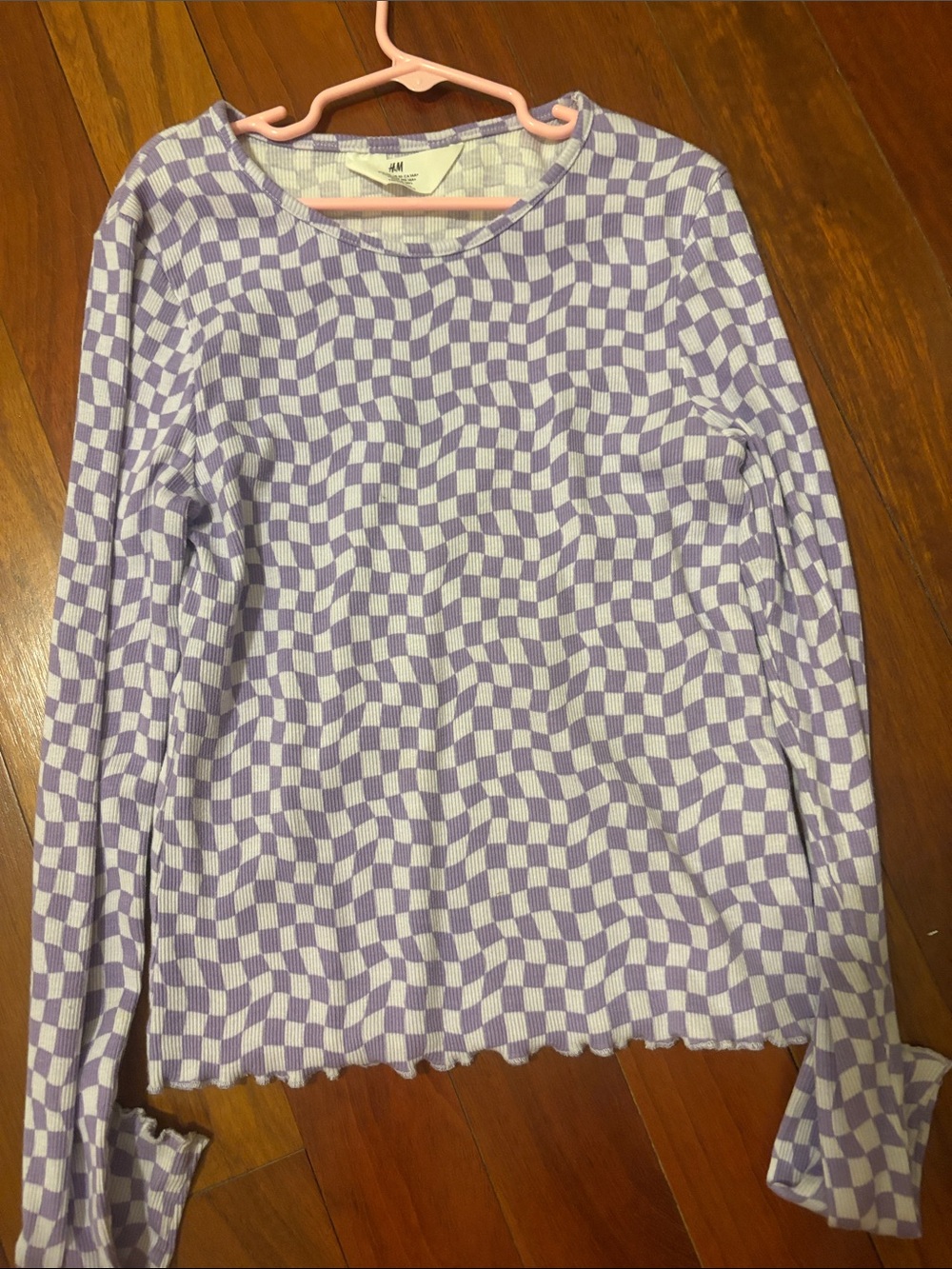 H&M Lavender & White Wavy Checker Knit Long Sleeve Top